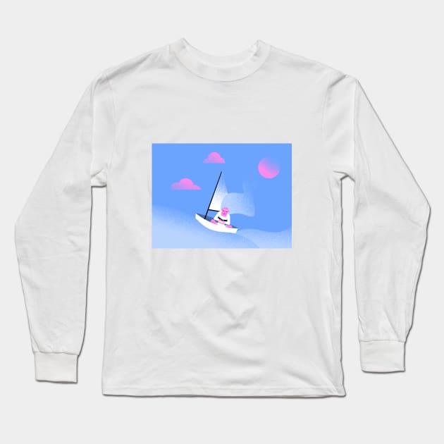 Girl on a boat in the ocean with a book in her hands Long Sleeve T-Shirt by leto Hi